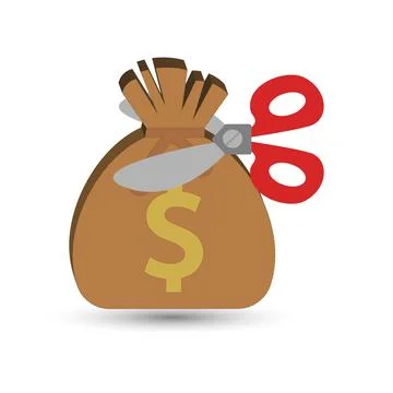 Scissors cutting a sack Stock Illustration