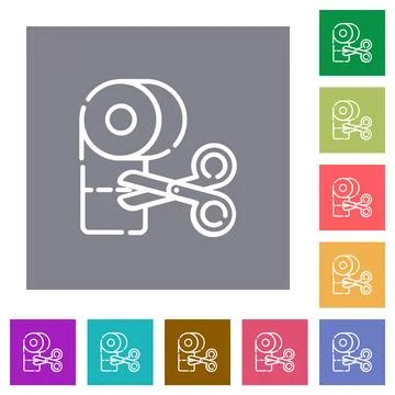 Scissors Cutting Tape square flat icons Stock Illustration