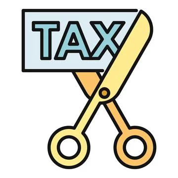 Scissors cutting tax paper representing financial reduction concept Stock Illustration
