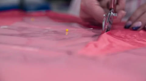 Scissors cutting textile front shot slow motion close up Stock Footage 41013258