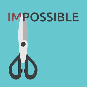 Scissors cutting word impossible Stock Illustration