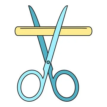 Scissors cutting yellow ribbon opening ceremony concept Stock Illustration