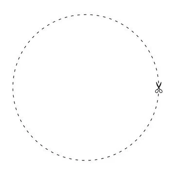 Scissors on dashed line circle shape, dash line and scissors, dash outline .. Illustrazione stock