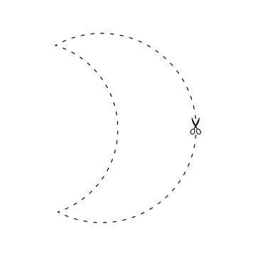 Scissors on dashed line crescent shape, dash line and scissors, dash outlin.. Stock Illustration