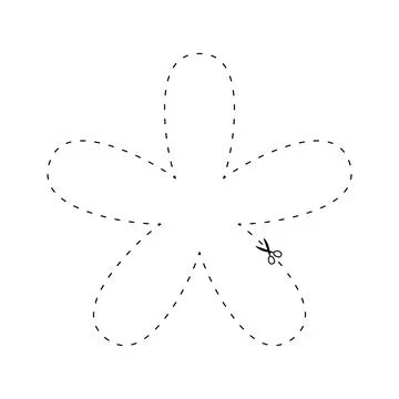 Scissors on dashed line flower shape, dash line and scissors, dash outline .. Stock Illustration