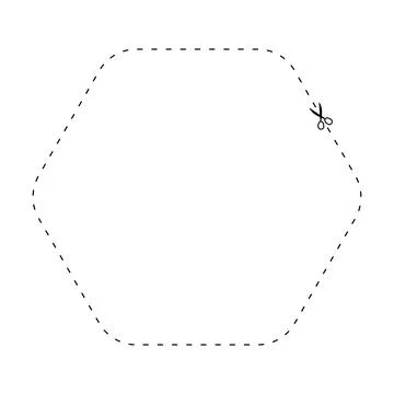 Scissors on dashed line hexagon shape, dash line and scissors, dash outline.. イラスト素材