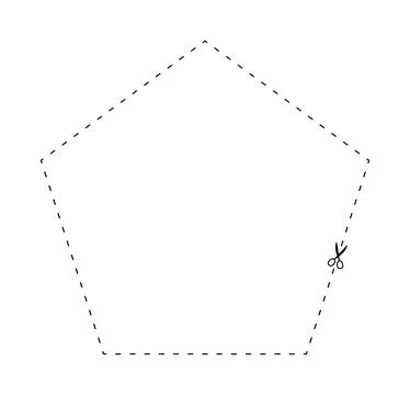 Scissors on dashed line pentagon shape, dash line and scissors, dash outlin.. Stock Illustration