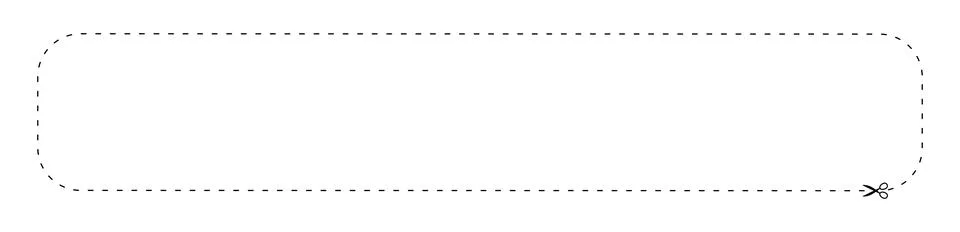 Scissors on dashed line rectangle shape, dash line and scissors, dash outli.. Ilustración de archivo
