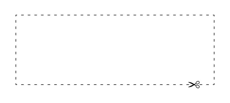 Scissors on dashed line rectangle shape, dash line and scissors, dash outli.. Stock Illustration