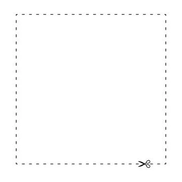 Scissors on dashed line square shape, dash line and scissors, dash outline .. Stock Illustration