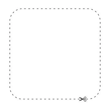 Scissors on dashed line square shape, dash line and scissors, dash outline .. Illustrazione stock