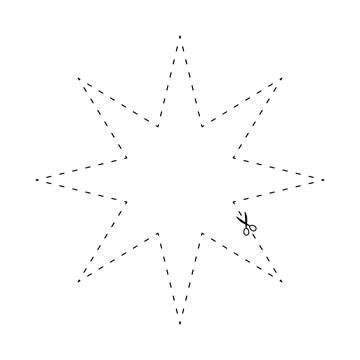 Scissors on dashed line star shape, dash line and scissors, dash outline an.. Ilustración de archivo