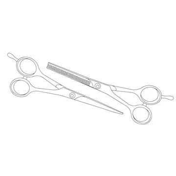Scissors drawing. The illustration is linear. Illustrazione stock