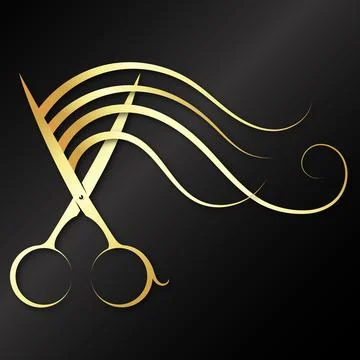 Scissors elegant gold and a lock of hair Stock Illustration