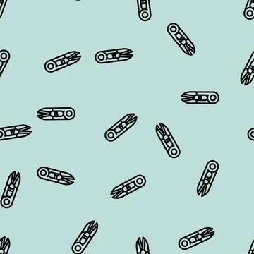 Scissors embroidery hobby line vector seamless pattern Stock Illustration