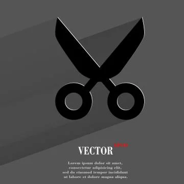 Scissors. Flat modern web button with long shadow and space for your text. Stock Illustration