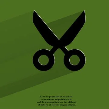 Scissors. Flat modern web button with long shadow and space for your text. Stock Illustration