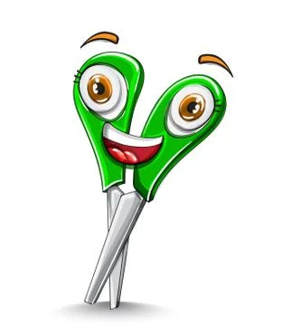Scissors funny character smiling Vector. School supplies item illustration wa Illustrazione stock