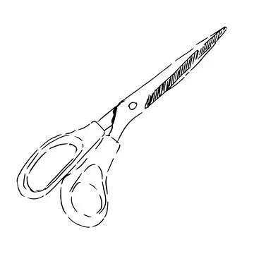 Scissors hand drawn skecth. Isolated on white background. Stock Illustration