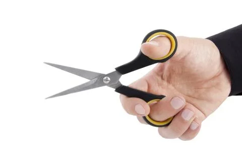 Scissors in hand isolated Stock Photos