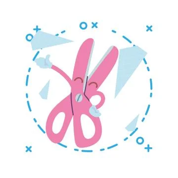 Scissors with happy face cartoon Stock Illustration