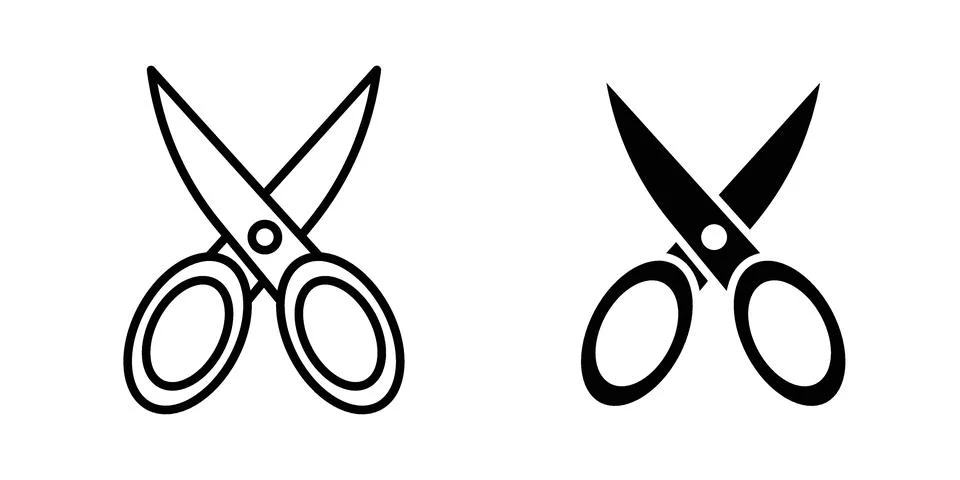 Scissors icon drawing lines. Silhouette style vector bundle Illustrazione stock