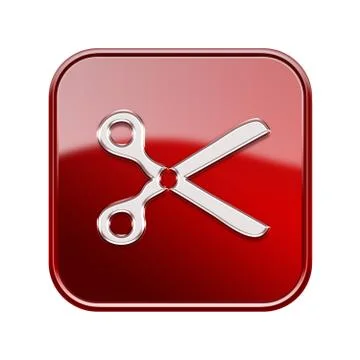 Scissors icon glossy red, isolated on white background Stock-Illustration