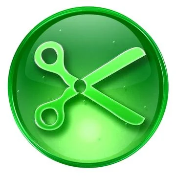 Scissors icon green, isolated on white background. 库存插图
