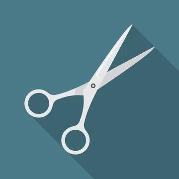Scissors icon with long shadow. Flat design style. Stock Illustration