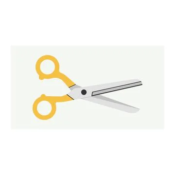 Scissors icon: open blades, yellow handles, crafting and cutting tool Stock Illustration