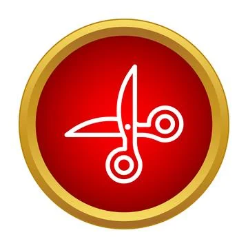 Scissors icon in red and gold circle cutting symbol Stock Illustration