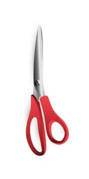Scissors icon with red handle on white background. Stock Illustration