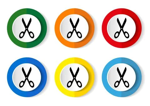 Scissors icon set, vector illustrations in 6 options for web design Illustrazione stock