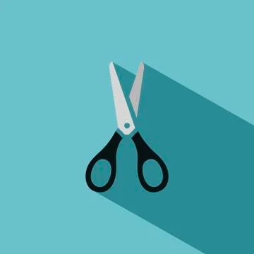 Scissors icon with shadow on blue background Stock Illustration