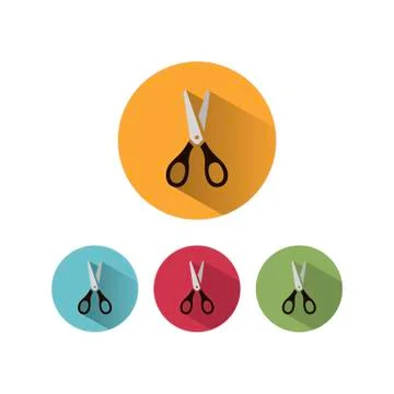 Scissors icon with shadow on colored circles Stock Illustration