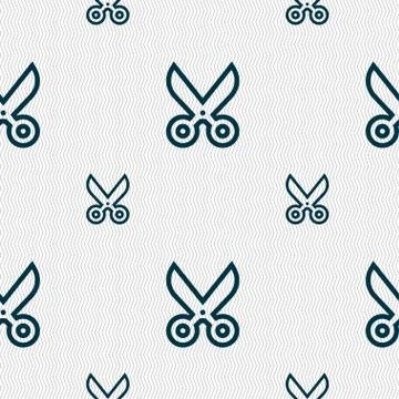 Scissors icon sign. Seamless pattern with geometric texture. Vector Stock Illustration
