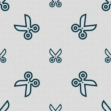 Scissors icon sign. Seamless pattern with geometric texture. Vector Stock Illustration