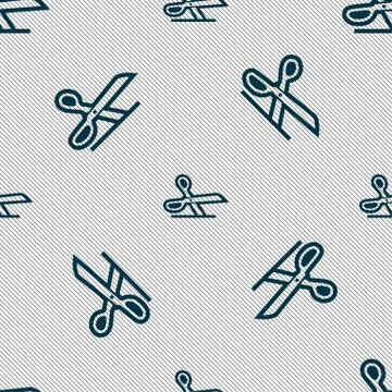 Scissors icon sign. Seamless pattern with geometric texture. Vector Stock Illustration