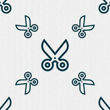 Scissors icon sign. Seamless pattern with geometric texture. Vector イラスト素材