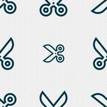 Scissors icon sign. Seamless pattern with geometric texture. Vector Stock Illustration