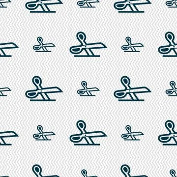 Scissors icon sign. Seamless pattern with geometric texture. Vector Stock Illustration
