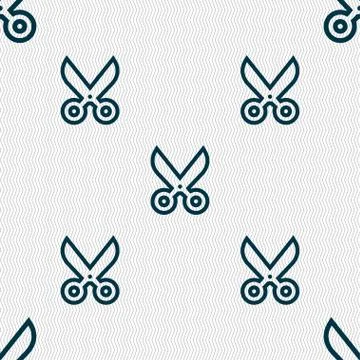 Scissors icon sign. Seamless pattern with geometric texture. Vector Stock Illustration