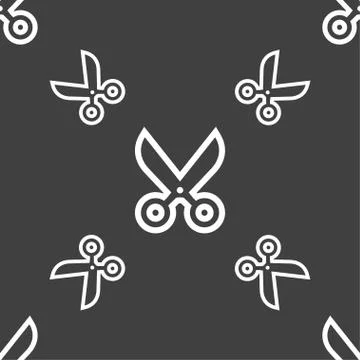 Scissors icon sign. Seamless pattern on a gray background. Vector Stock Illustration