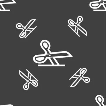 Scissors icon sign. Seamless pattern on a gray background. Vector Illustrazione stock