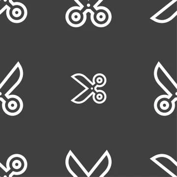 Scissors icon sign. Seamless pattern on a gray background. Vector Stock Illustration
