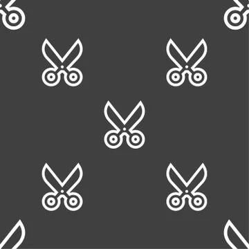 Scissors icon sign. Seamless pattern on a gray background. Vector Illustrazione stock