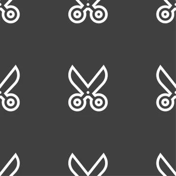 Scissors icon sign. Seamless pattern on a gray background. Vector Stockillustratie
