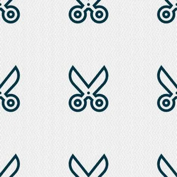 Scissors icon sign. Seamless pattern with geometric texture. イラスト素材