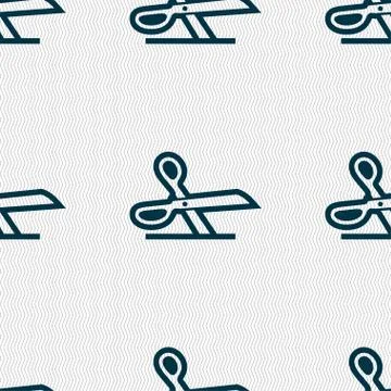 Scissors icon sign. Seamless pattern with geometric texture. Stock Illustration