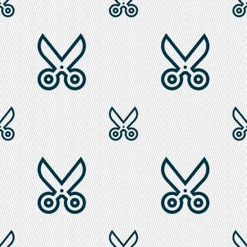Scissors icon sign. Seamless pattern with geometric texture. イラスト素材